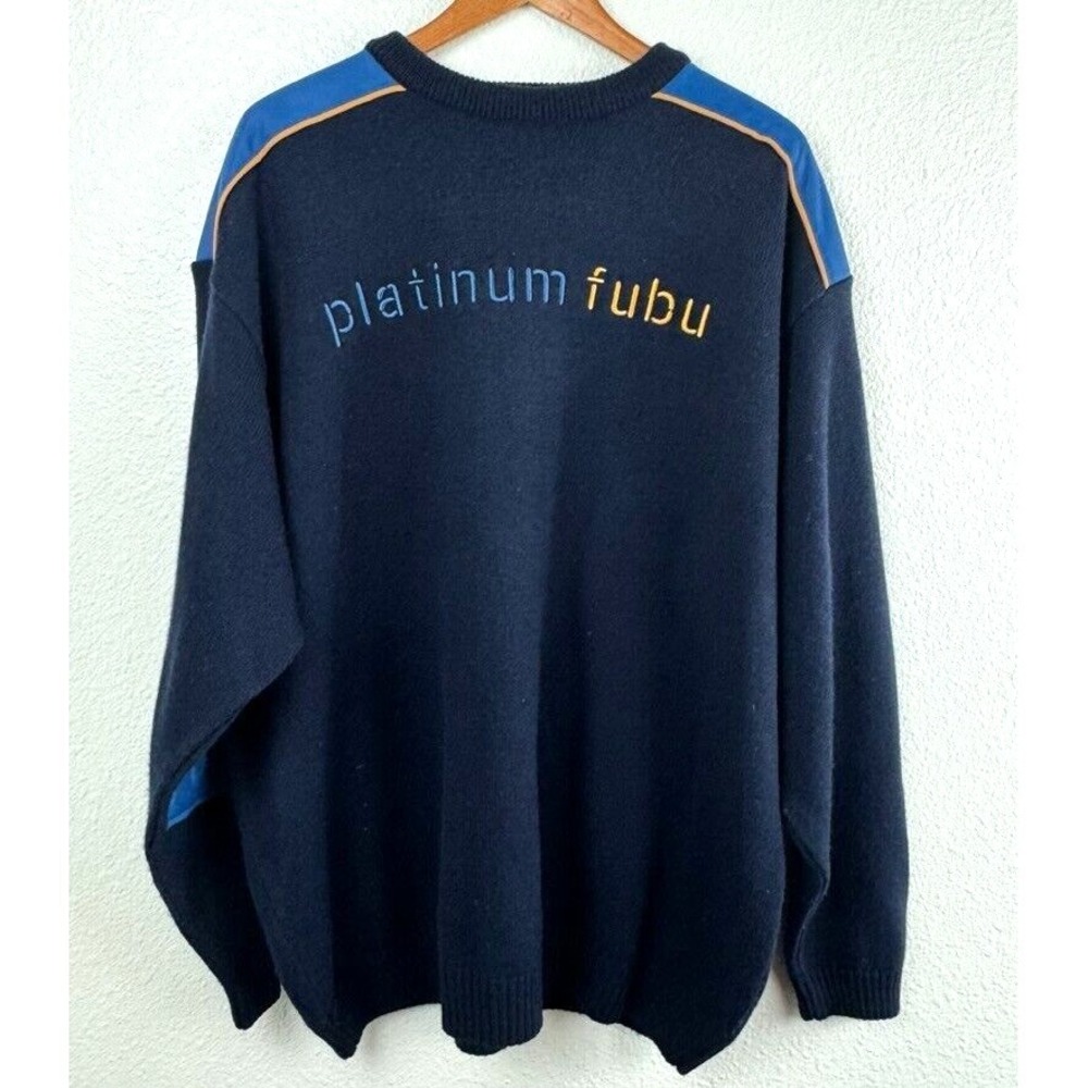 Platinum FUBU Embroidered Pullover Crewneck Sweater Blue Mens XL Vintage Street